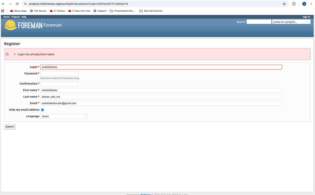 Can't login into Redmine with Github anymore - Support - TheForeman